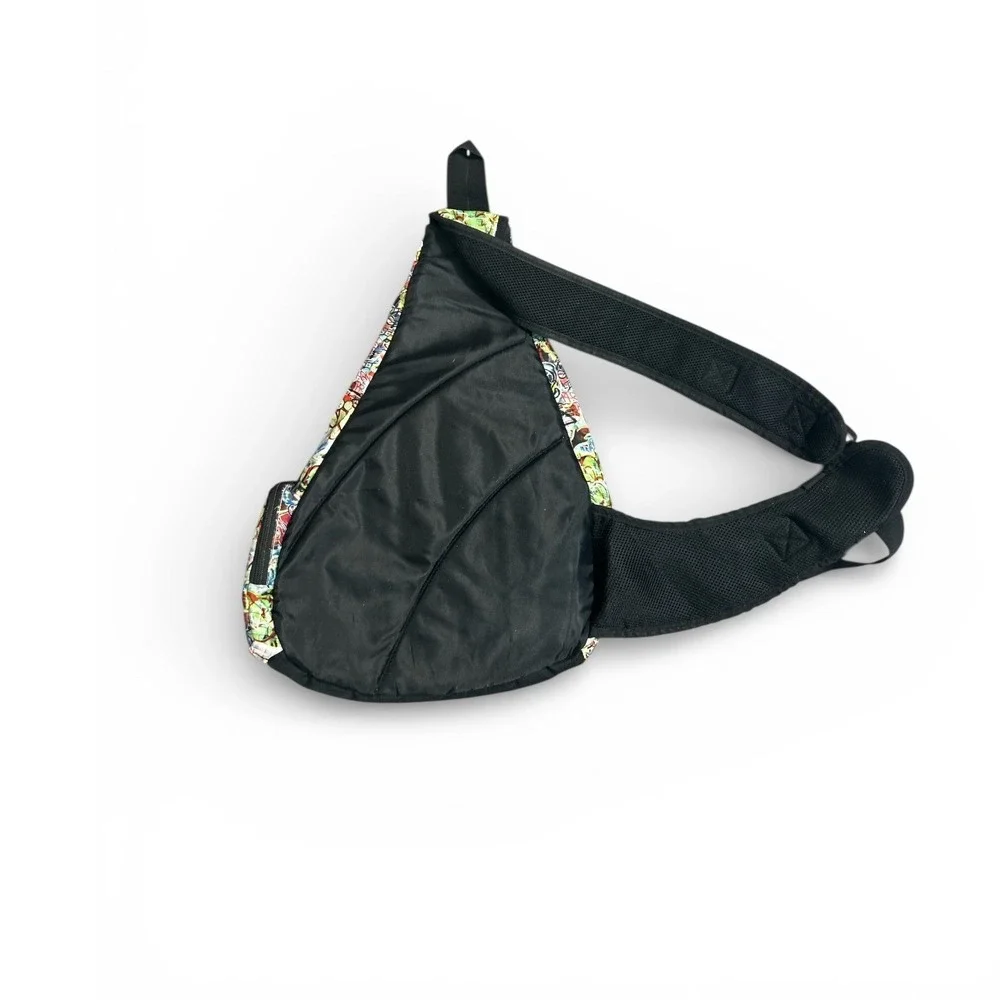 Crocs Graffiti Print Sling  Crossbody Backpack Neon Green Interior Multi-Color